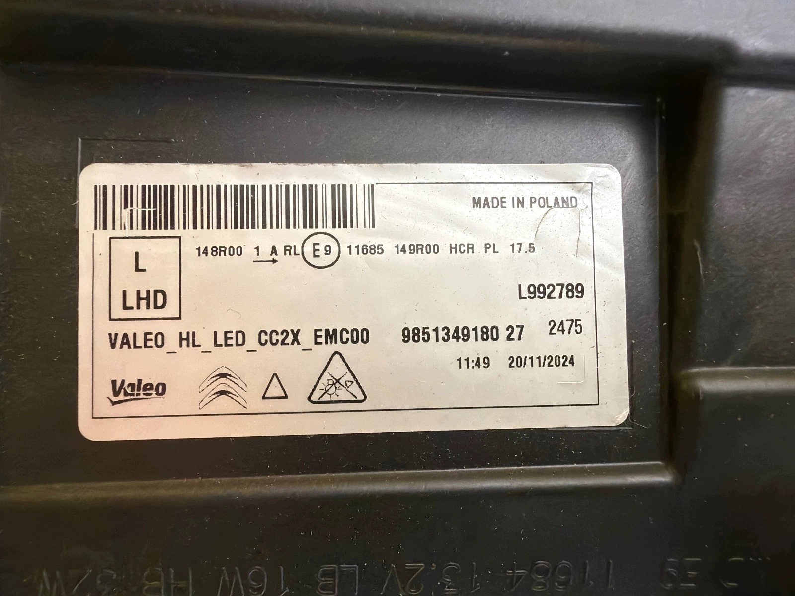 light left right Citroen C3 IV E-C3 2024 Full Led 9851349080 9851349180