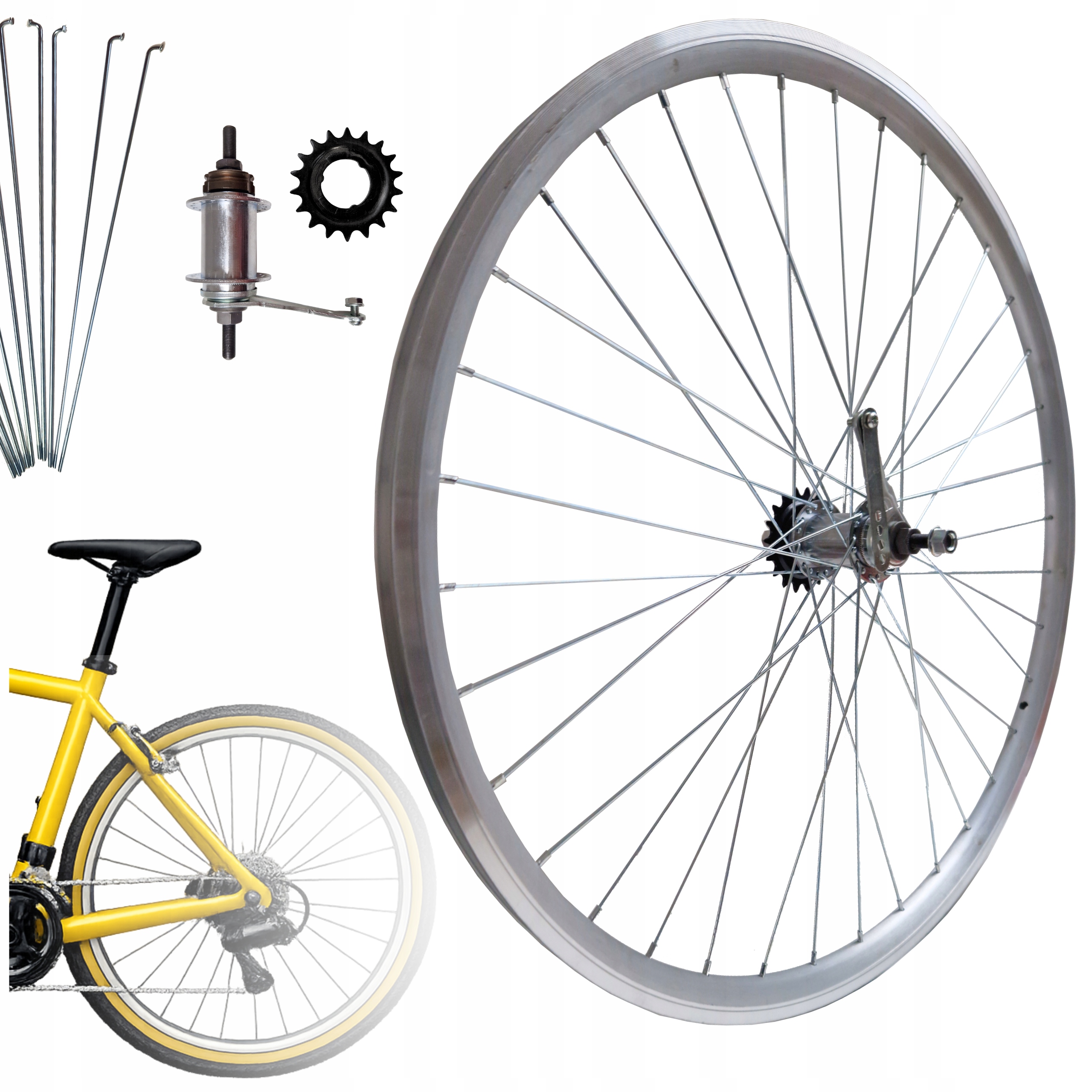 Zadní kolo na kolo 24 palců Torpedo versus stříbrné, zesílené, kuželové