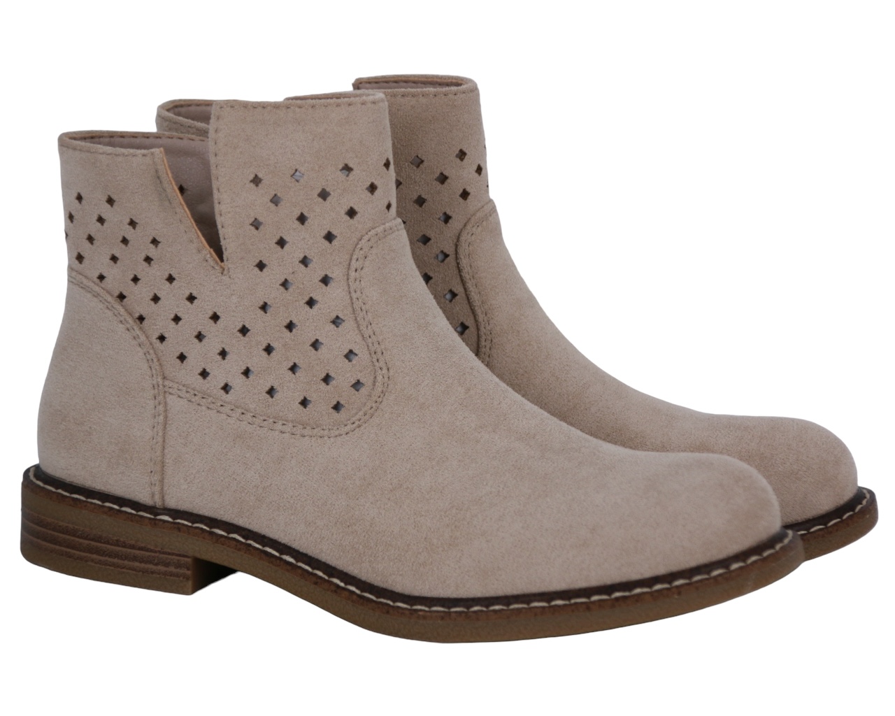 Kotníkové Boty Béžové Na Nízkém Podpatku Jarní Ažurové Semišové S Výřezem 38