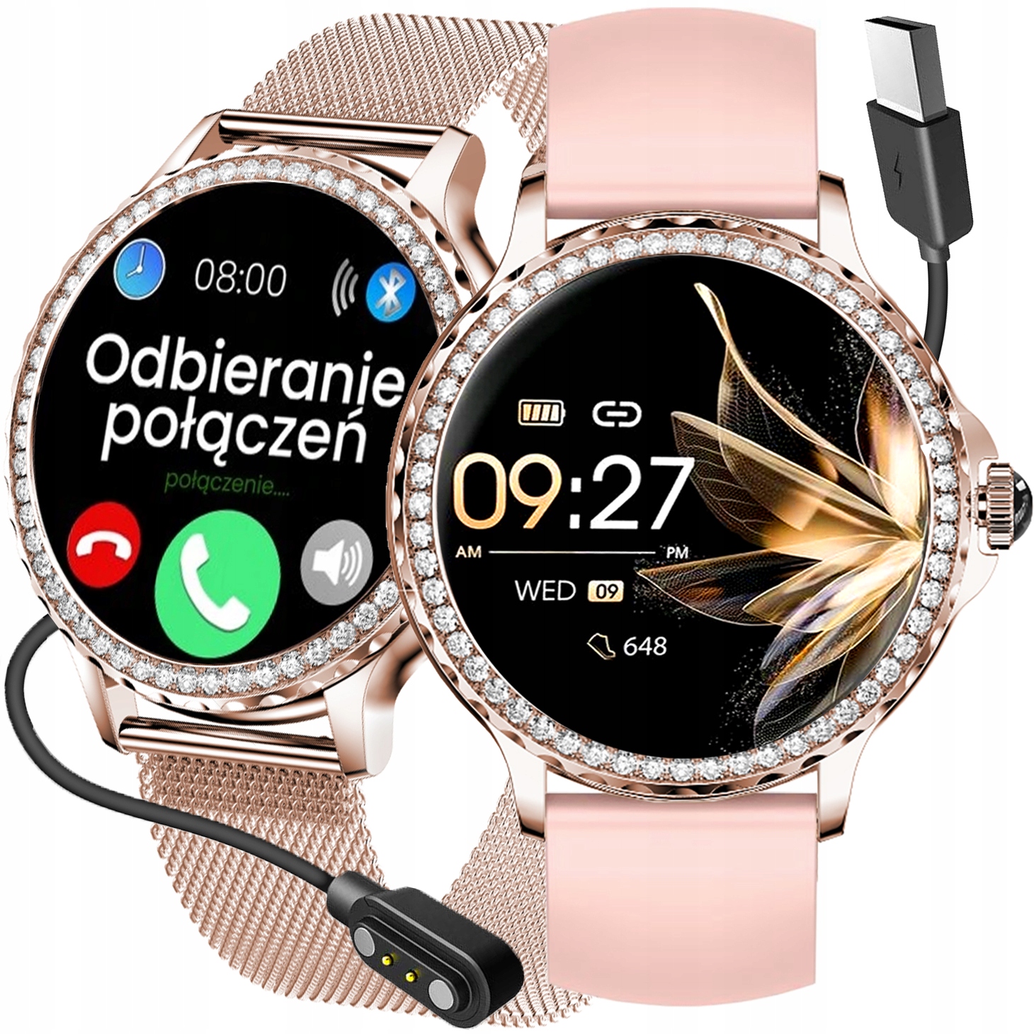 Dámské hodinky Chytré Hodinky Rubicon růžové zlato 360x360 Sms Kroky Puls Hovory