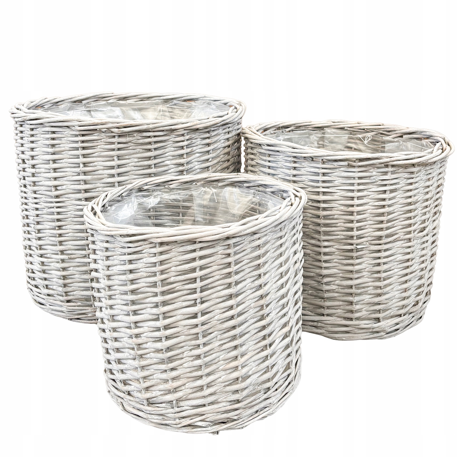 Velký Proutěný Koš 50 cm Na Květiny Dřevo Praní Velký Květináč 3ks