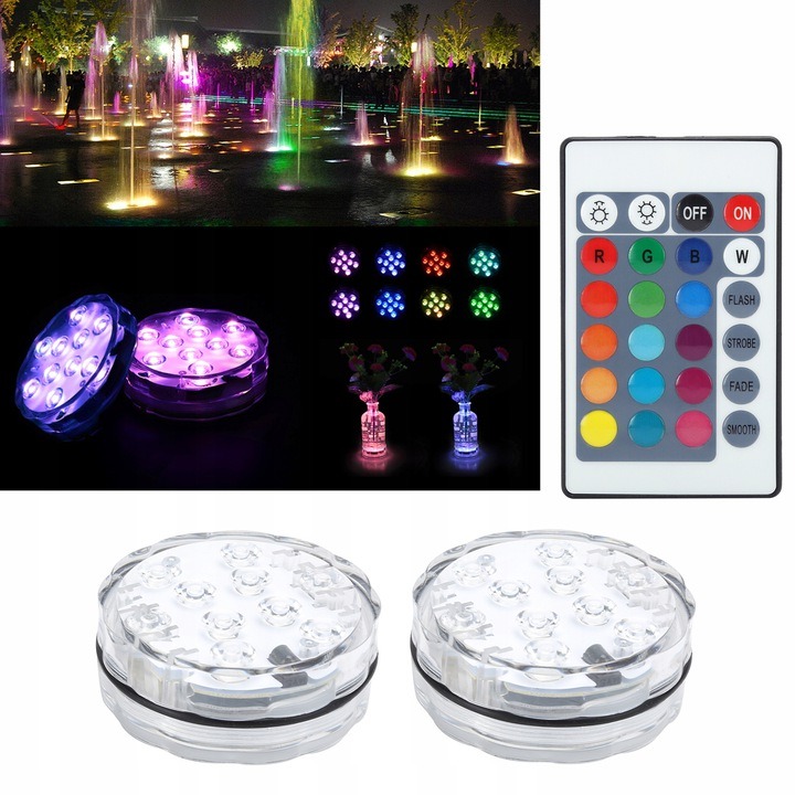 OŚWIETLENIE AKWARIUM LAMPKI DO BASENU 2 SZT WODOODPORNE IPX8 LED PILOT RGB Marka bez marki