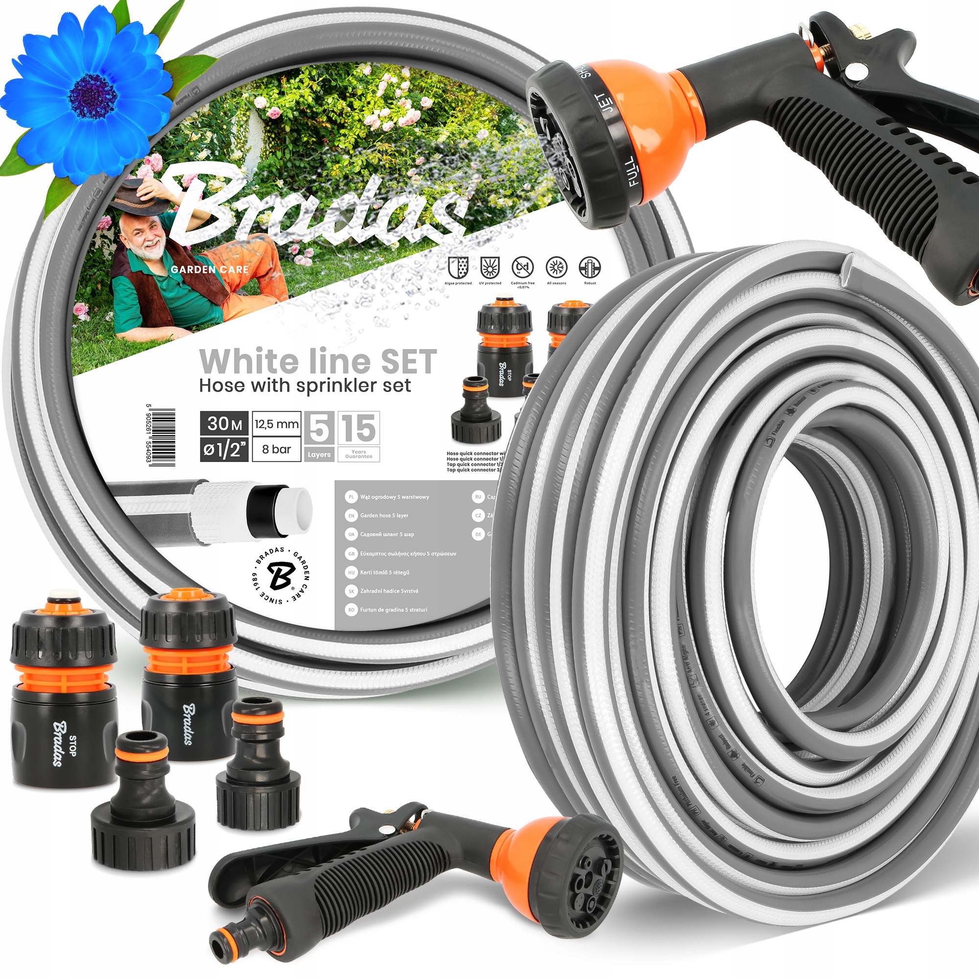 Záhradná Hadica 1/2 Vody Zvinovací Pružný 30 m Ozbrojený Šlauf 5-VRSTVOVÝ Yo