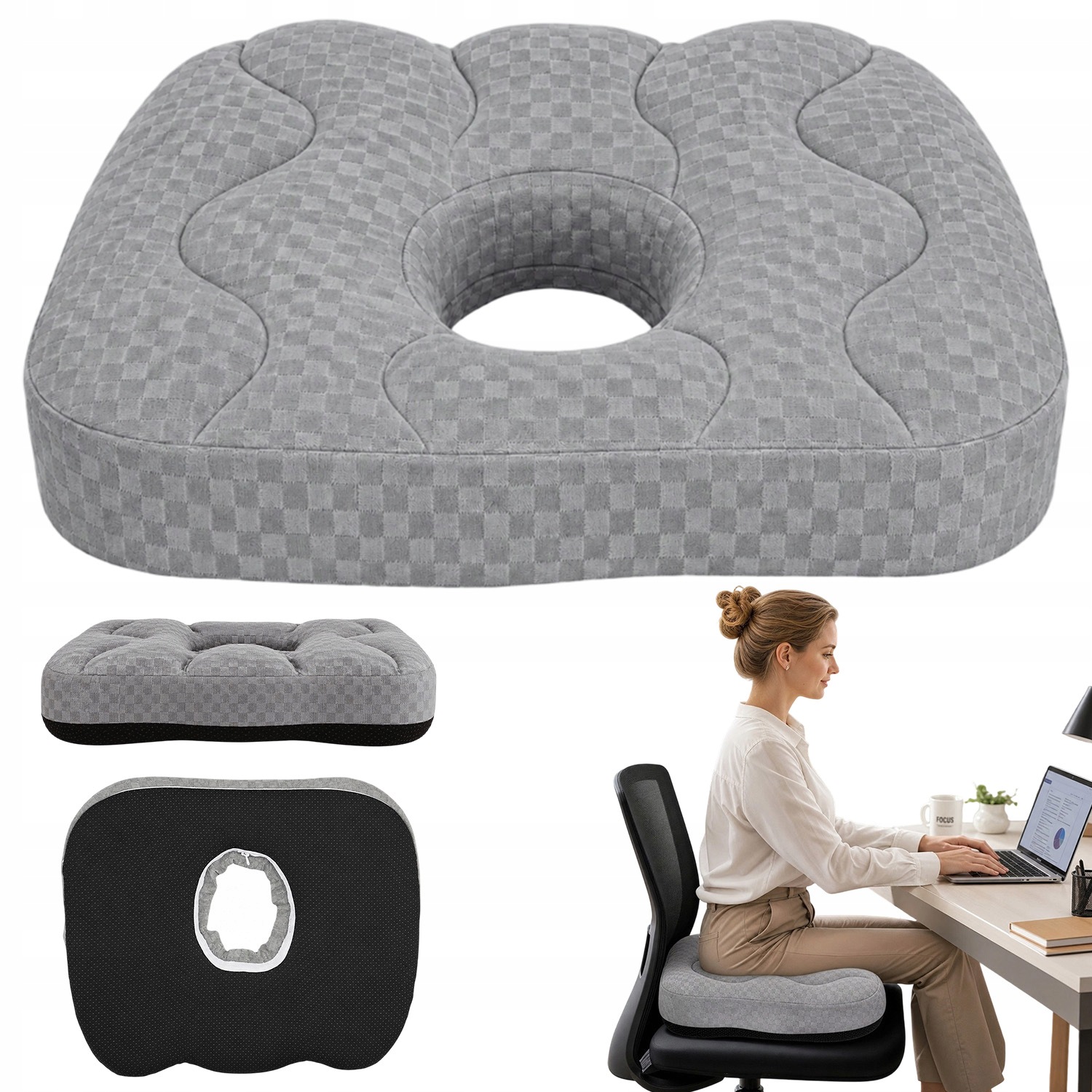 Poduszka Do Siedzenia Hemoroidy Ergonomiczna Piankowa Szara Antypoślizgowa