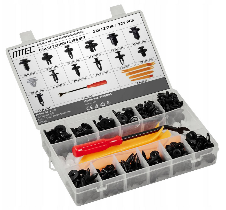 SPINKI KOŁKI KLIPSY SAMOCHODOWE 229szt + ŚCIĄGACZE
