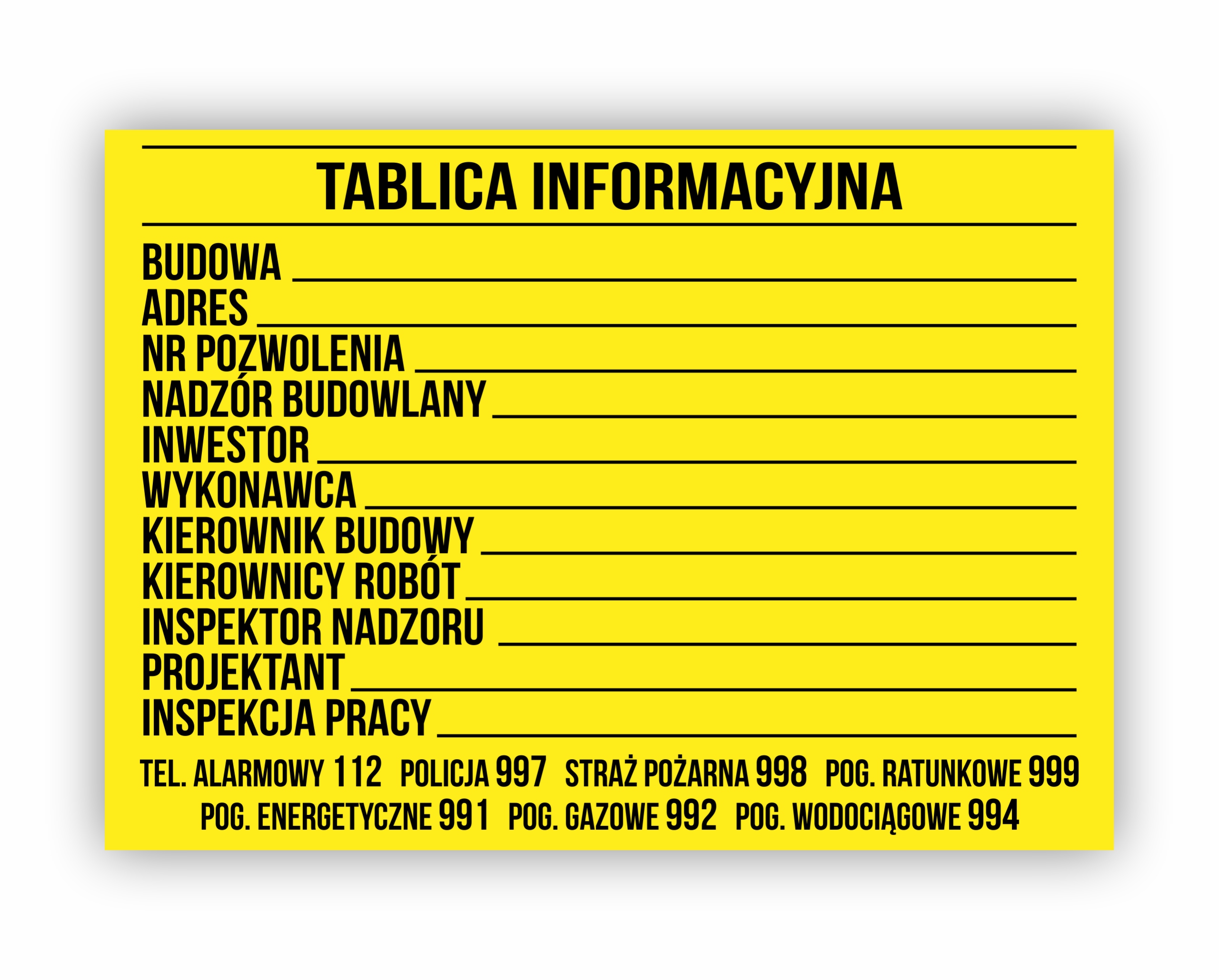 

Budowlana Tablica Informacyjna Bhp 70x50cm Pcv
