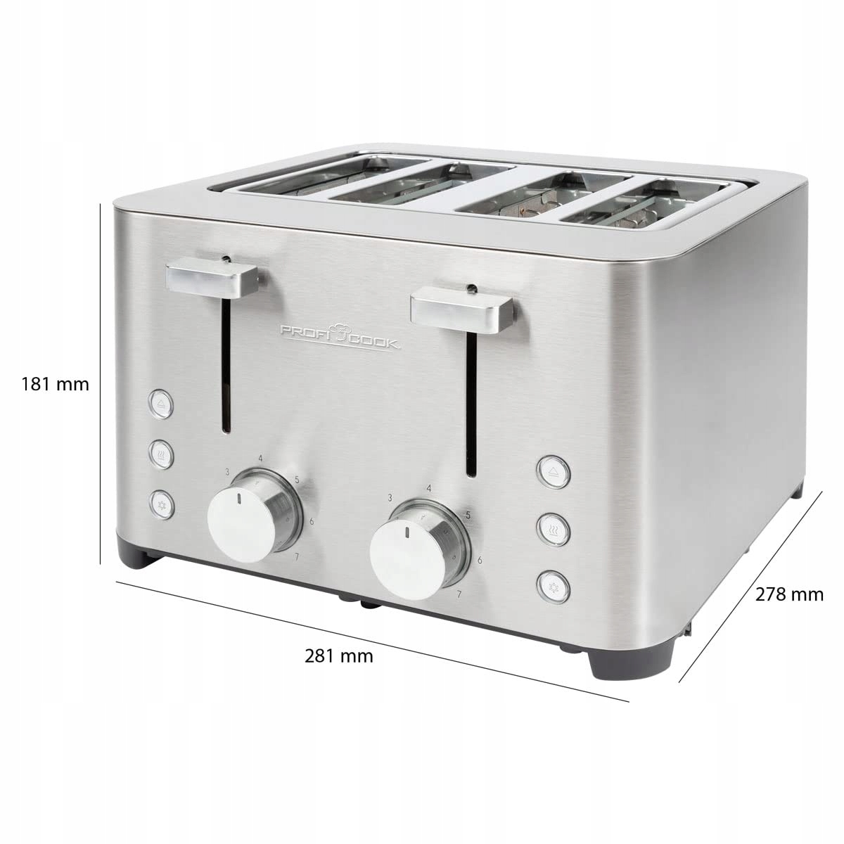 PROFICOOK Toster 4 Kromki Stal Nierdzewna 1500W Szerokie Szczeliny — miniatura 3