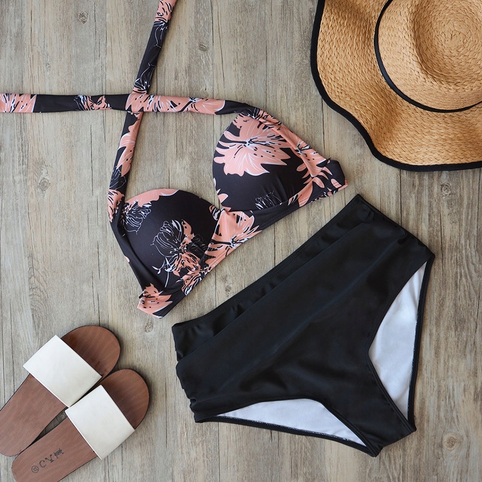 STRÓJ KĄPIELOWY BIKINI WKŁADKI BOHO WYSOKI STAN/ M Kolor czarny