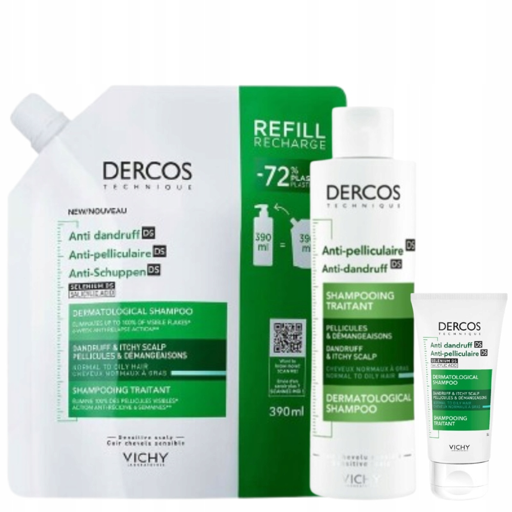 Vichy Dercos Szampon Przeciwłupieżowy włosy normalne i tłuste 200ml+Refill