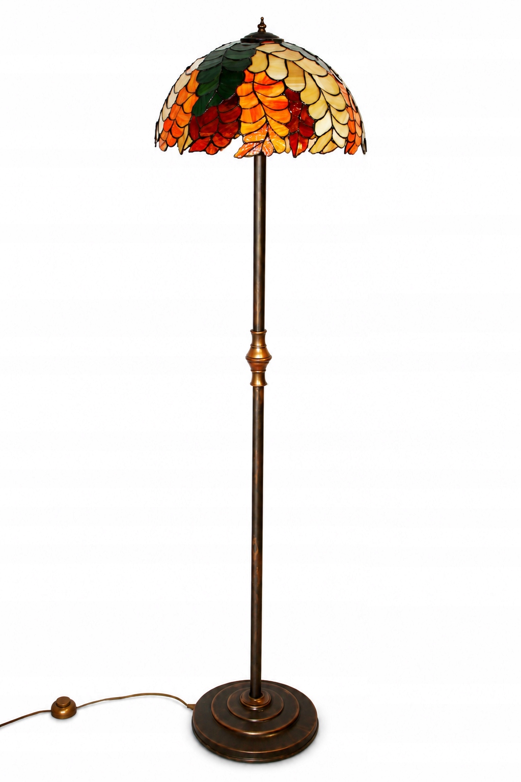 Tiffany stojací vitrážová lampa L2PW – podzimní listy, ruční výroba, 160 cm