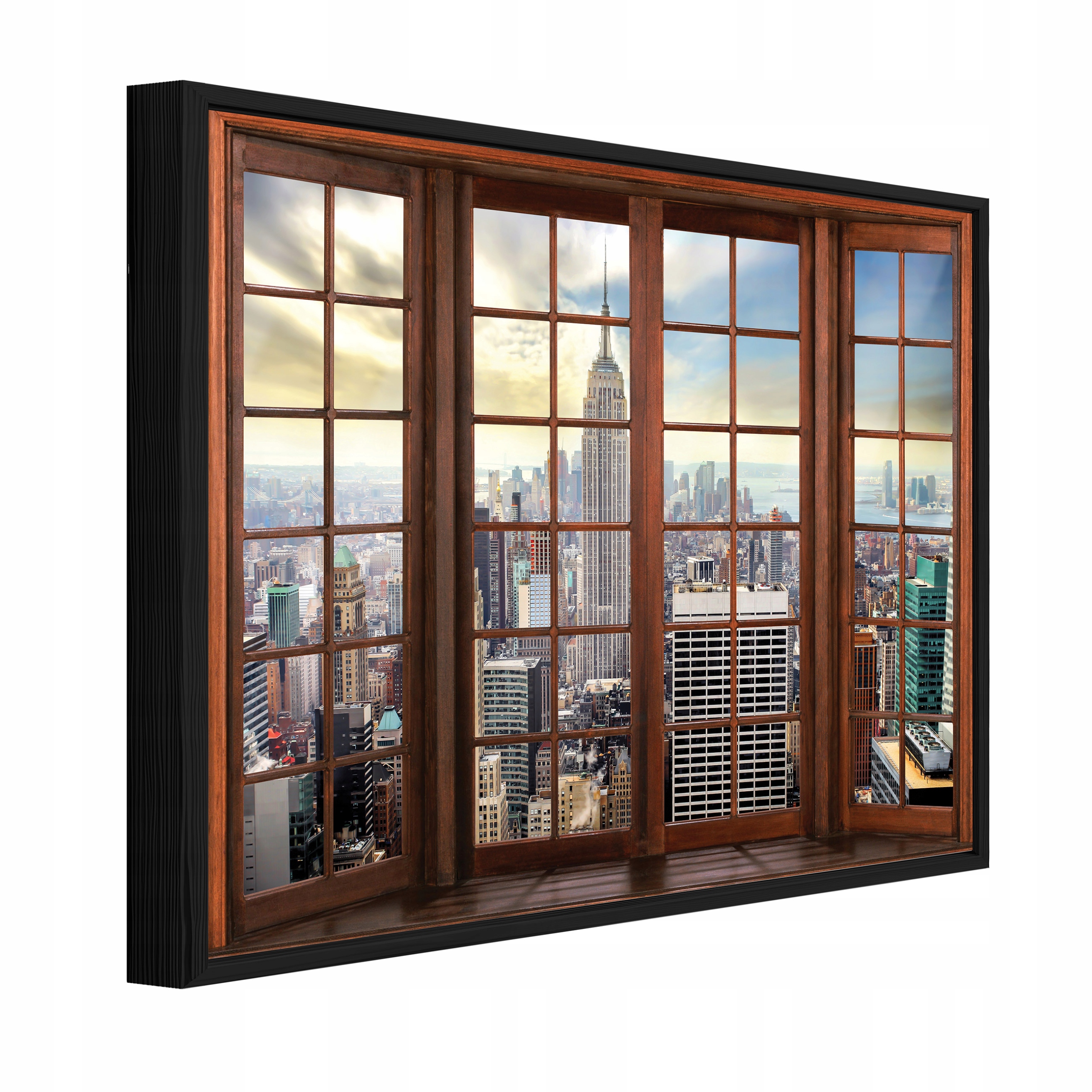 Obraz V Černém Rámu Na Plátně Okno 3D Město Ny Obývací Pokoj Ložnice 60x40