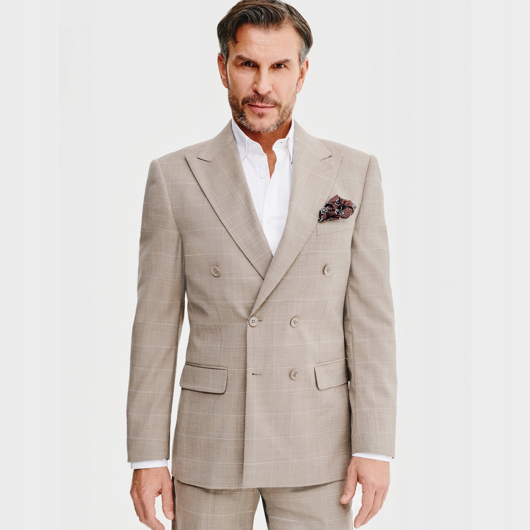 Béžové dvouřadé kostkované sako Pako Lorente vel 50/182