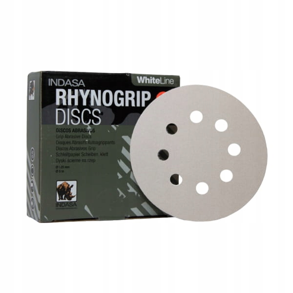 KRĄŻEK PAPIER ŚCIERNY NA RZEP 125mm 8H INDASA WHITE LINE P 150 50szt.