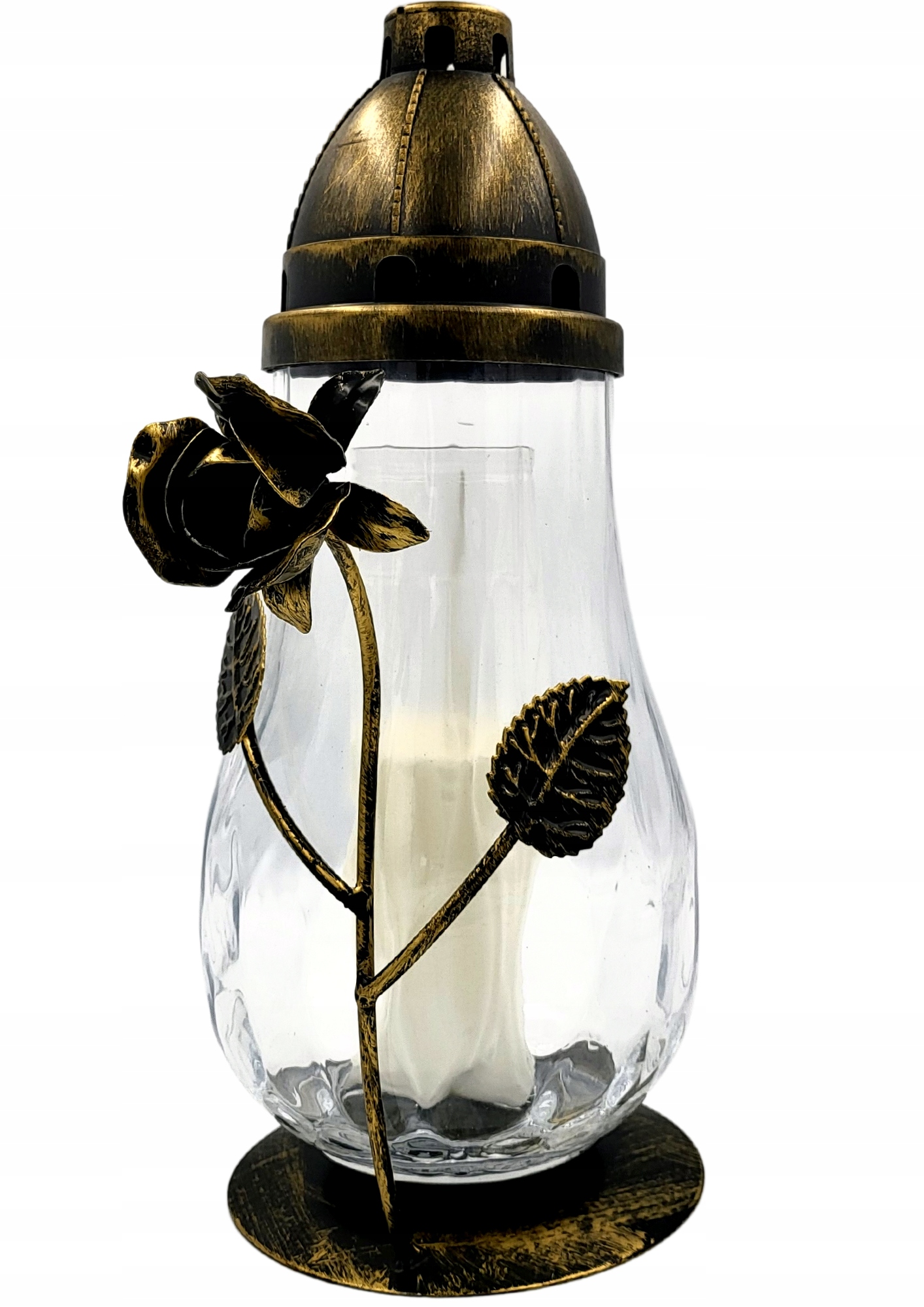 

Znicz na grób Lampion szklany Róża metal 31 cm
