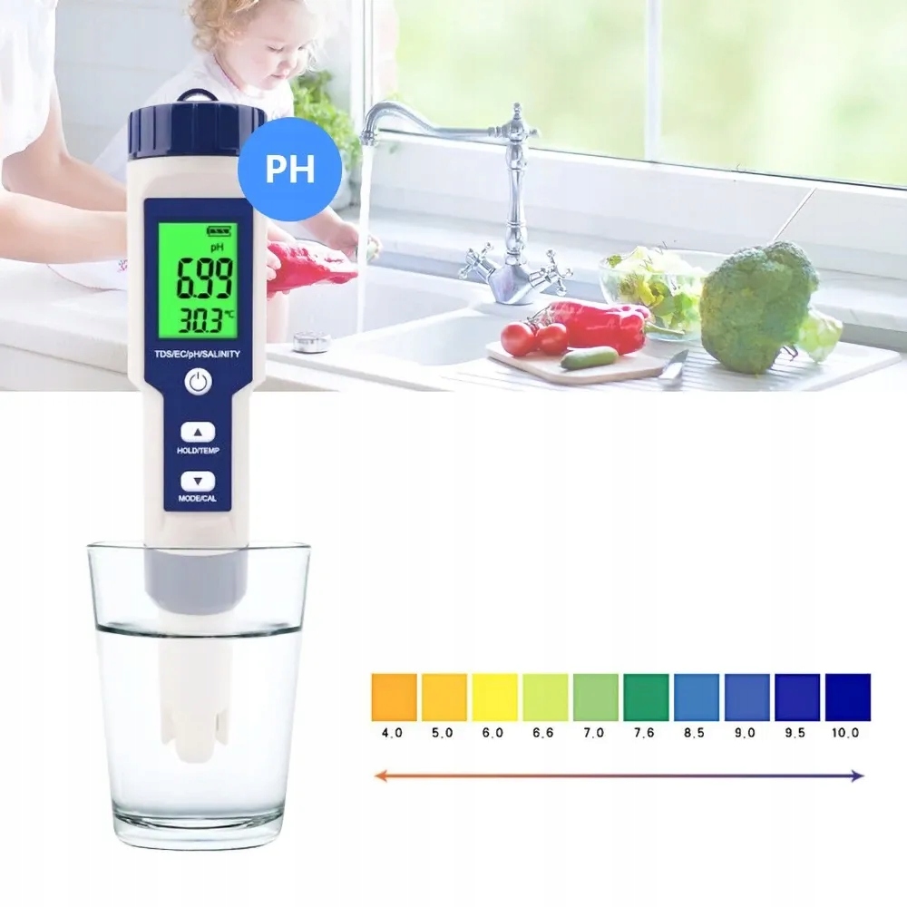 5 v 1 PH/EC/TDS/slanost/digitální teploměr Tester vody PH0~14