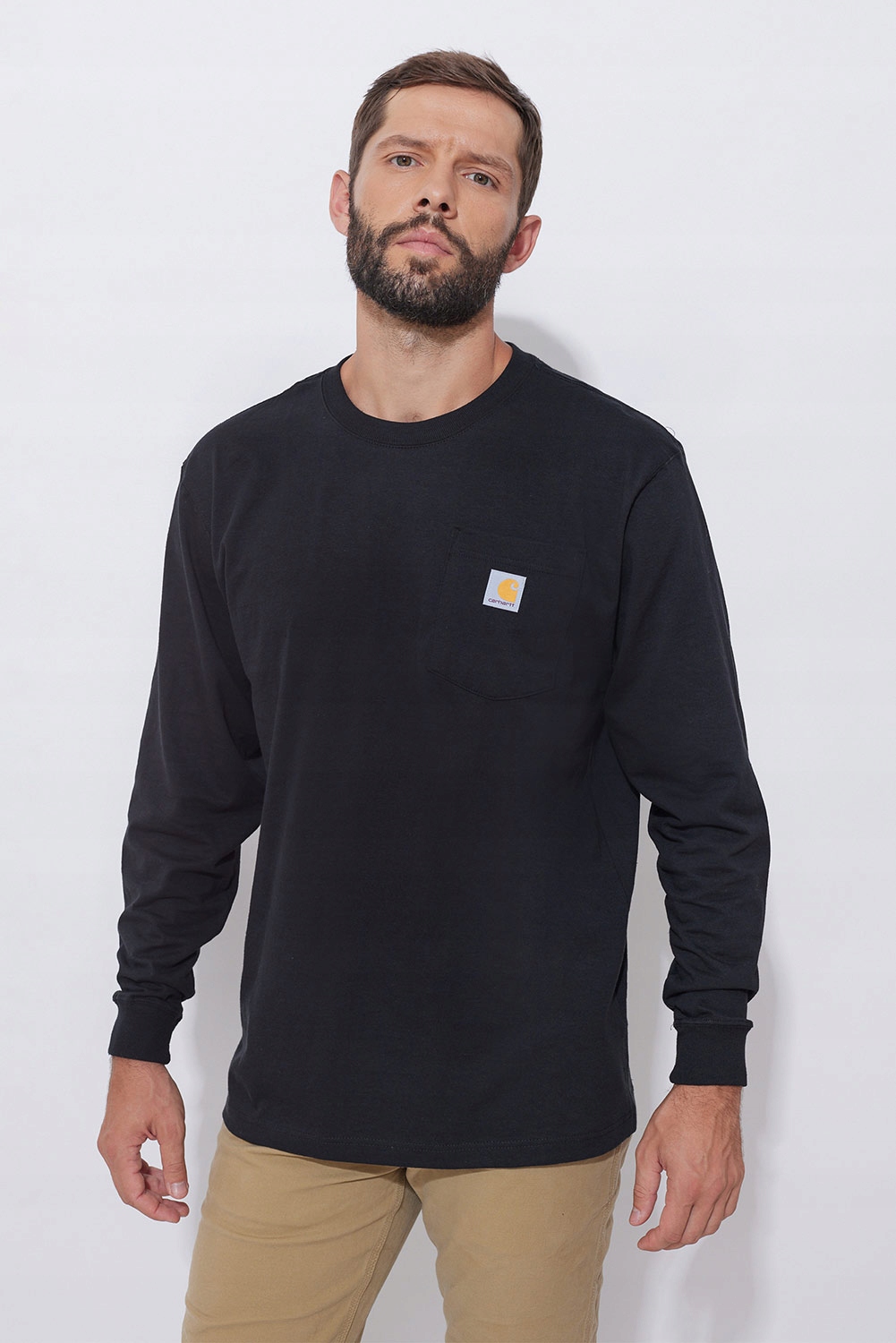 Tričko Tričko Loose Fit Heavyweight s dlouhým rukávem a kapsou velikosti Carhartt černé