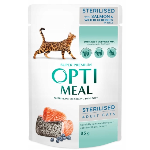 Levně Optimeal Vlhké Krmivo pro sterilizované kočky Losos s borůvkami 85 g