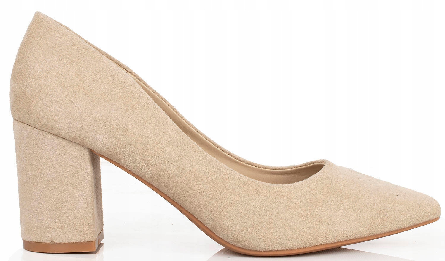 8063 Beżowe Czółenka Zamszowe Na Słupku W Szpic Klasyczne 40