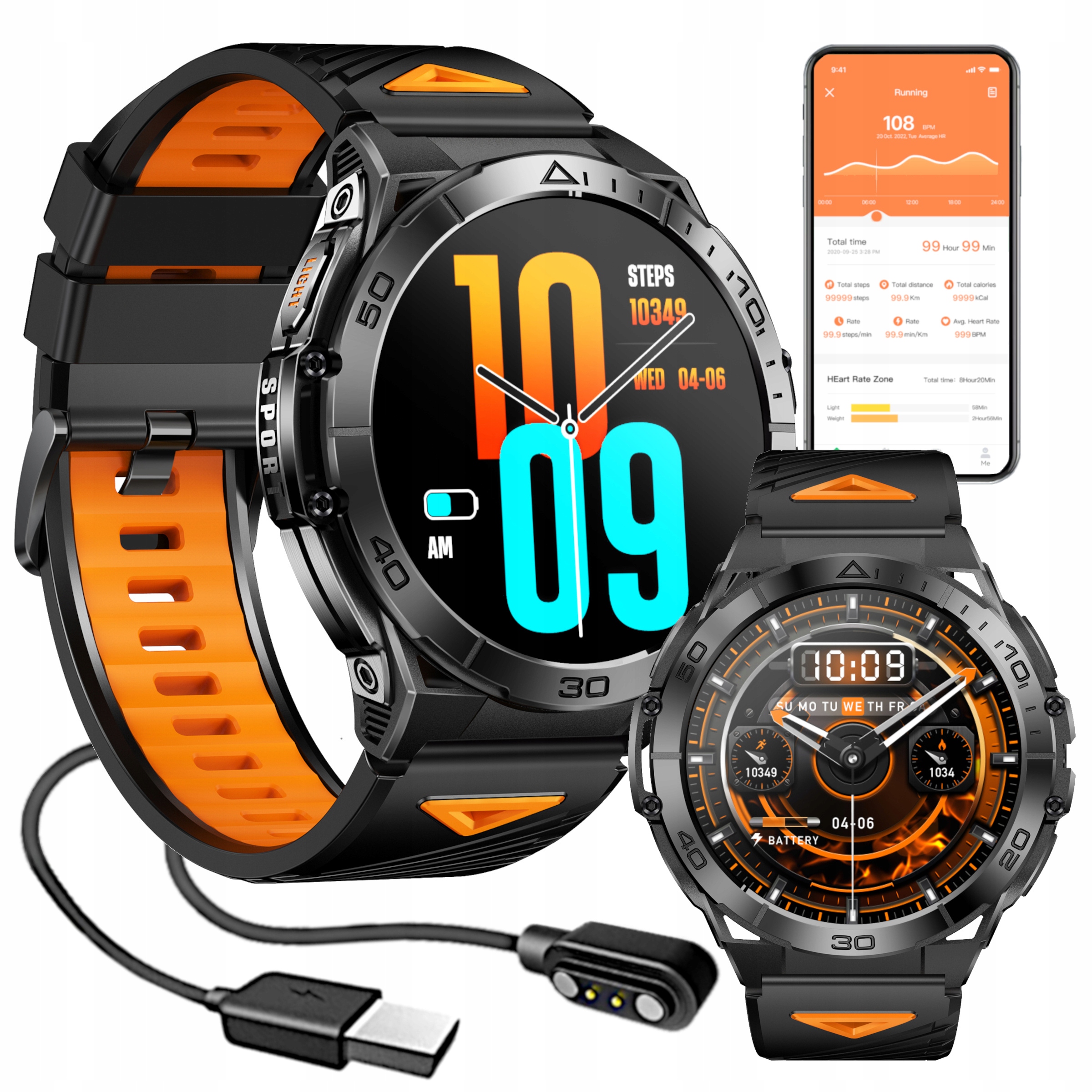Smartwach męski zegarek terenowy szczelny IP68 Amoled GlacierX Dash Black
