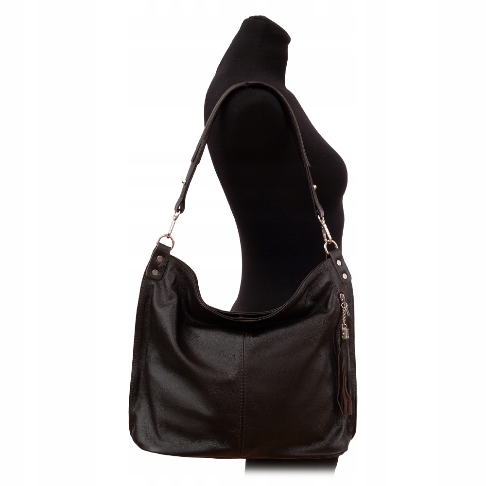 brązowa torebka CZEKOLADOWA SKÓRZANA WOREK MIĘKKA SKÓRA NATURALNA A4 WOREK Marka inna