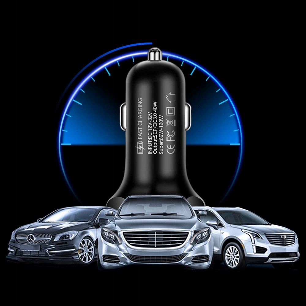 MOCNA SZYBKA ŁADOWARKA SAMOCHODOWA 4x USB PD QC 3.0 66W DO TELEFONU DO AUTA Zgodność ze standardem Quick Charge 1.0 Quick Charge 2.0 Quick Charge 3.0