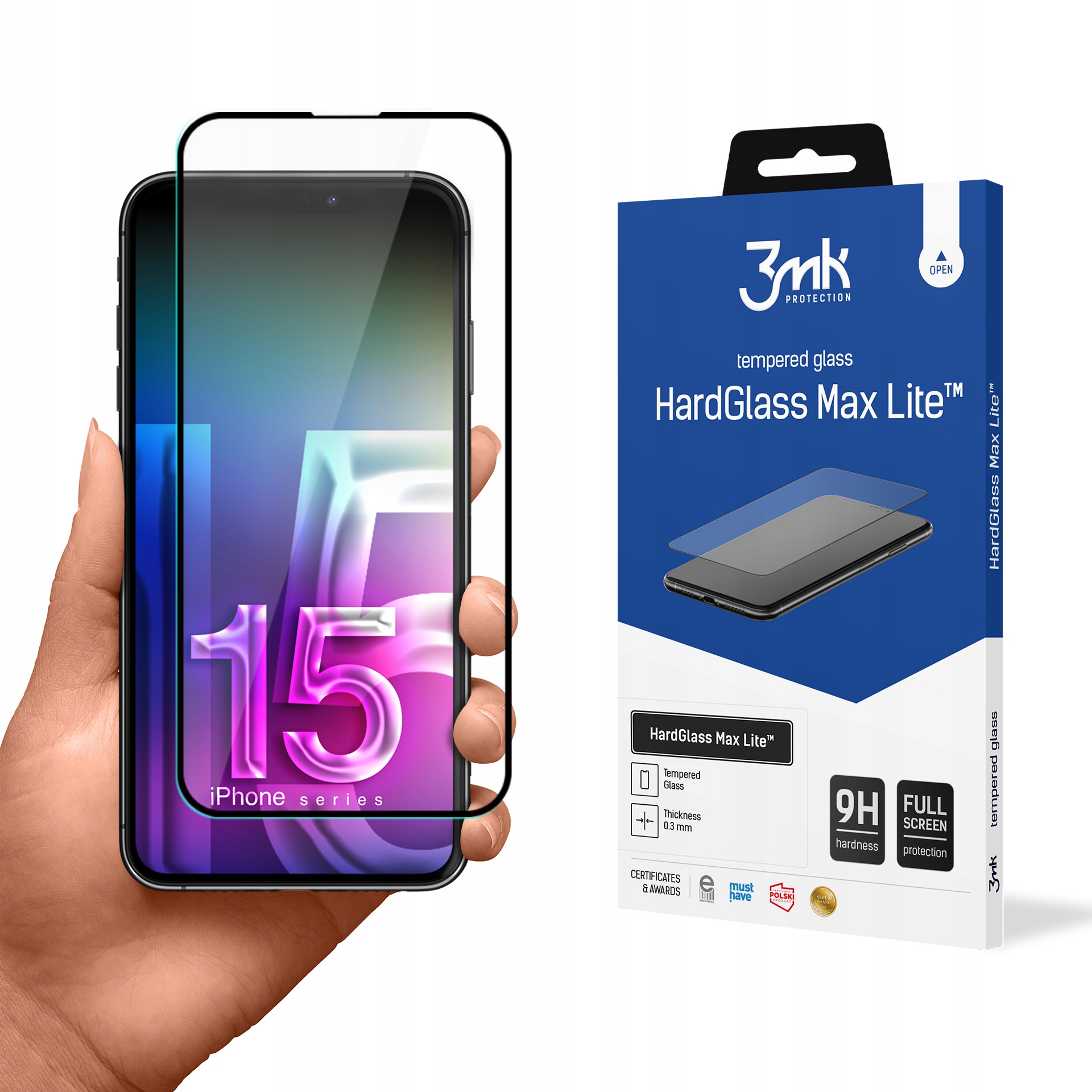 Szkło 9H 3mk HardGlass Max Lite™ na iPhone 15 Plus 3mk Protection