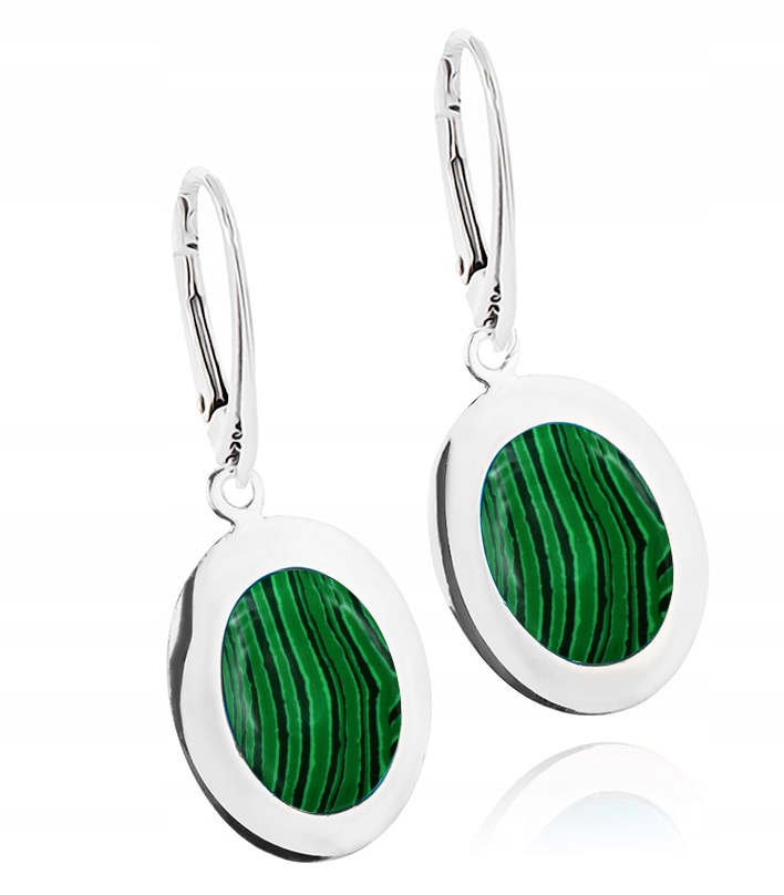 

Srebrne Kolczyki Z Malachitami Zapięcie Angielskie