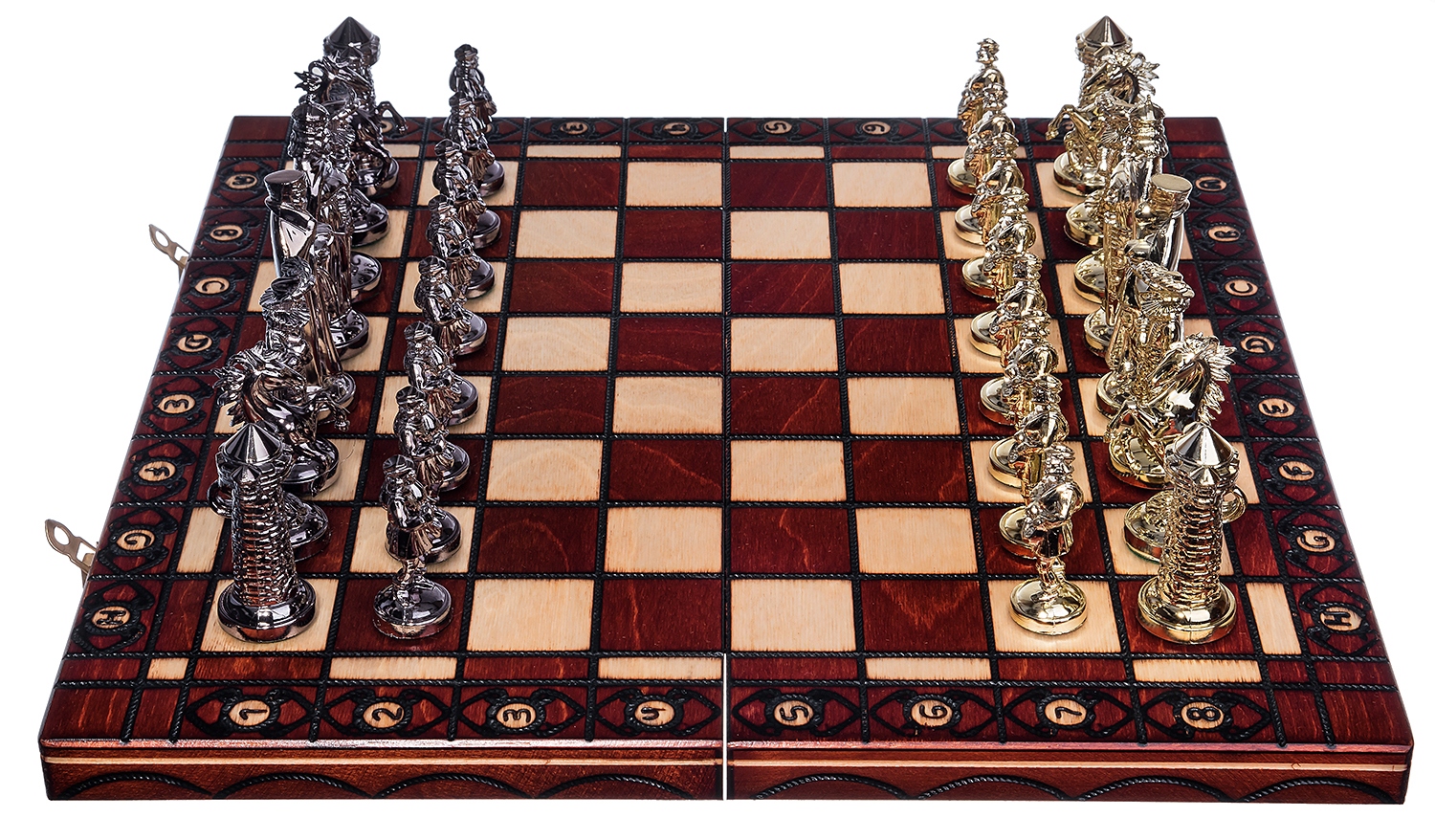 SZACHY ŚREDNIOWIECZNE DREWNIANE ZŁOTO-CZARNE DUŻE EAN (GTIN) 5901085054320