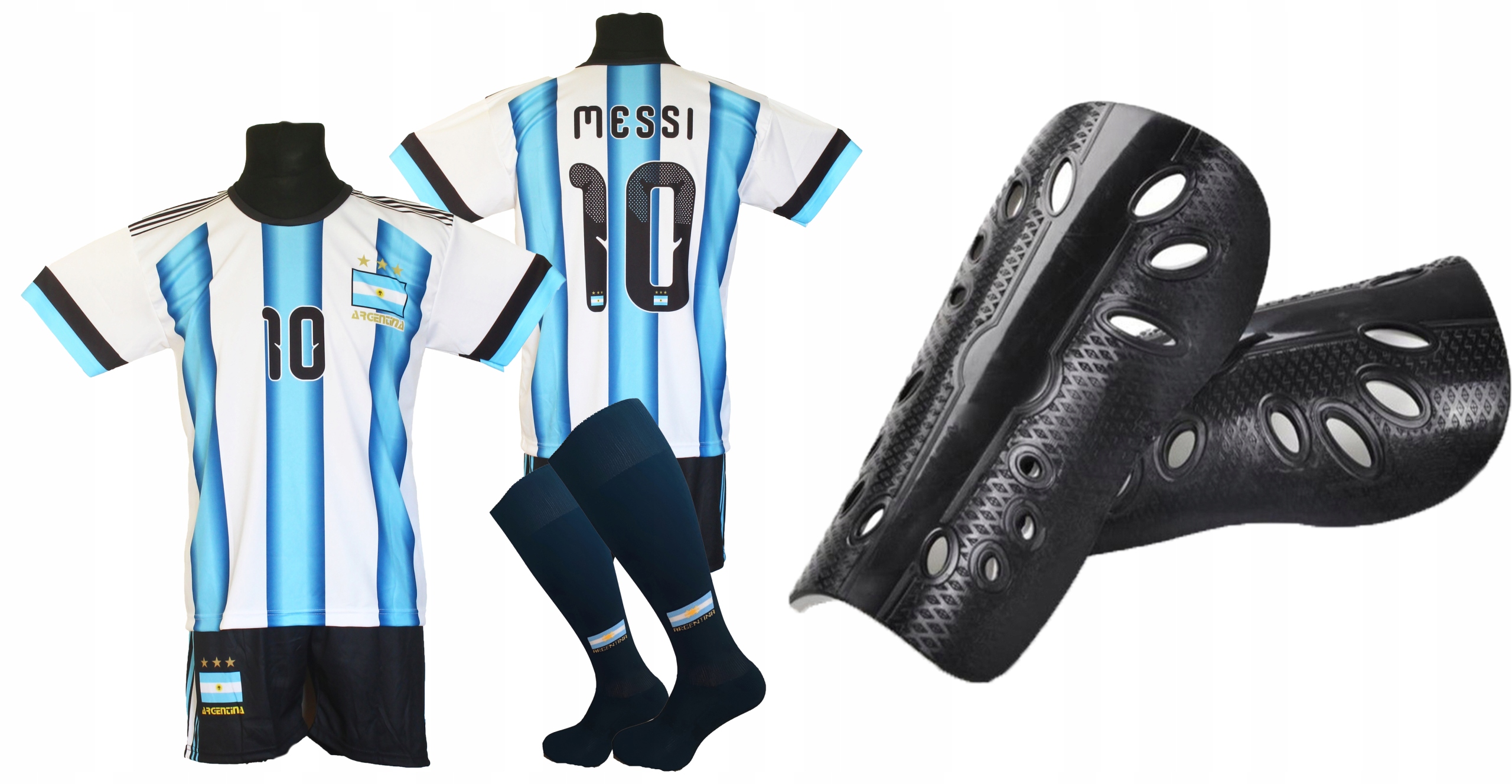strój piłkarski dla dzieci Messi Argentyna r 158 ochraniacze