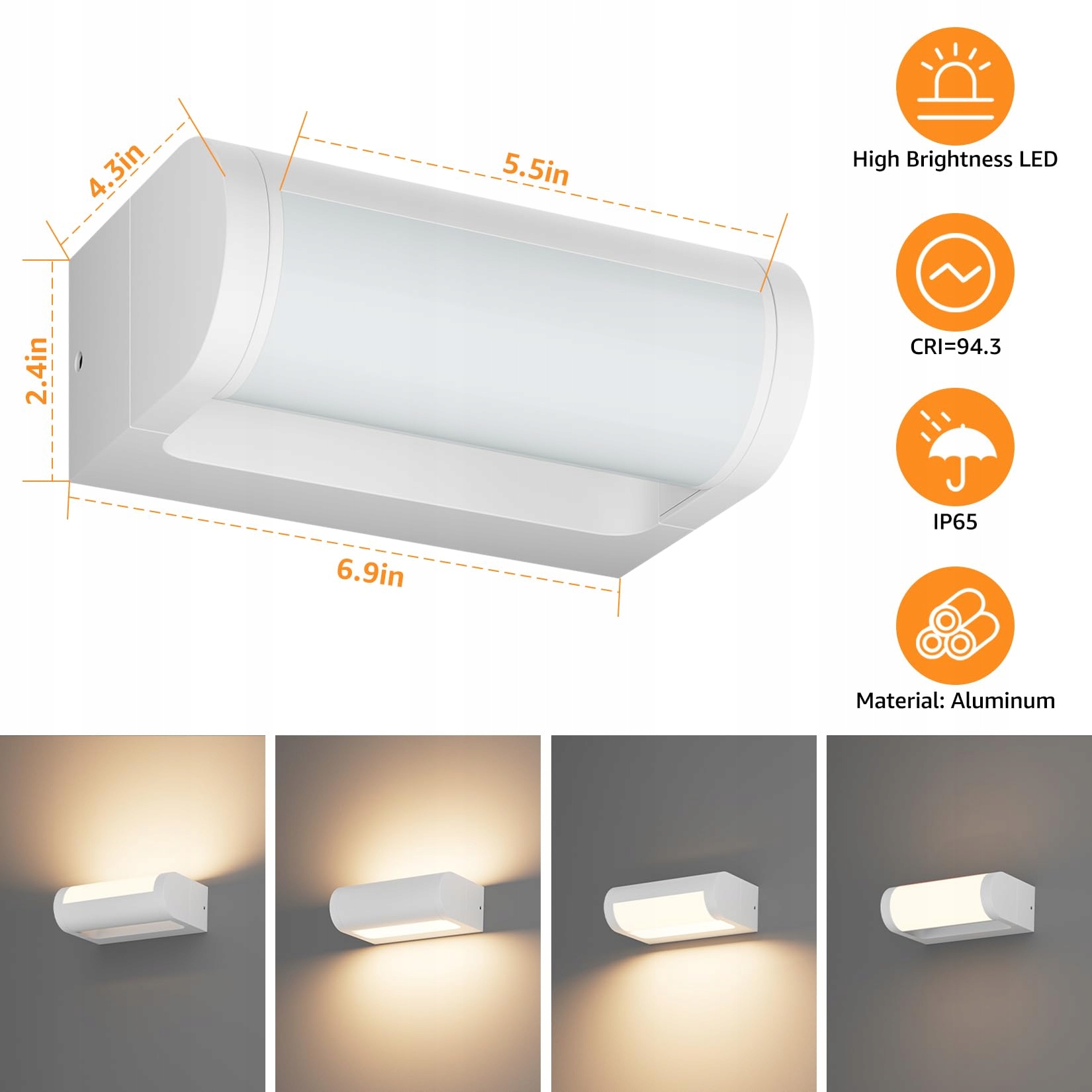 Lampa Zewnętrzna LED Kinkiet Wodoodporny Do Ogrodu Tarasu Biała 18W IP65 K- — miniatura 5