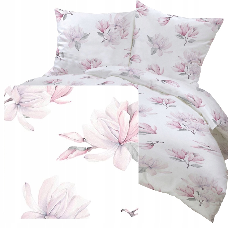 

Pościel jasny komplet w kwiaty różowe 160x200 cm