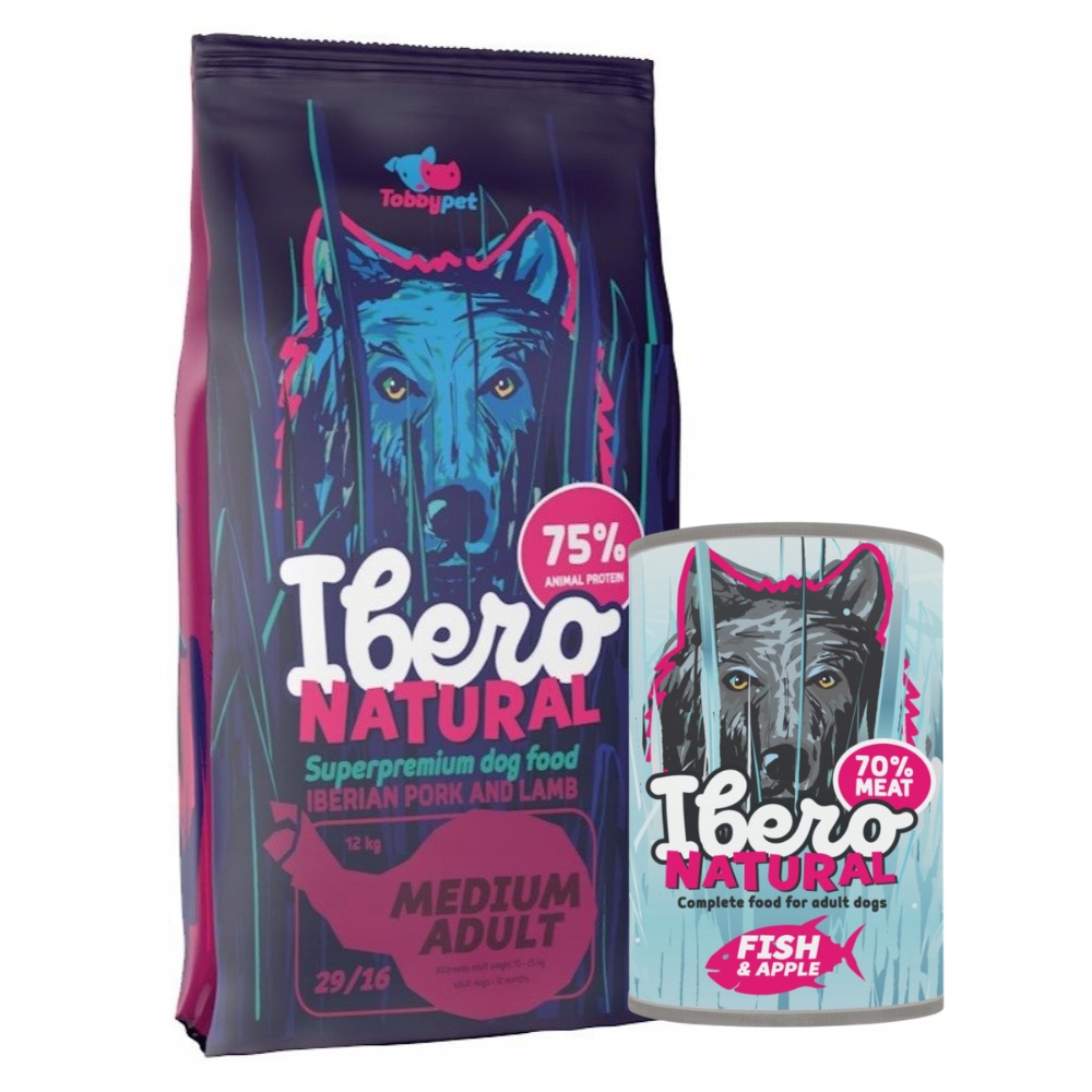 Levně Balíček pro dospělé psy středních plemen: Ibero Adult 3 kg+Fish&Apple Gf 400 g