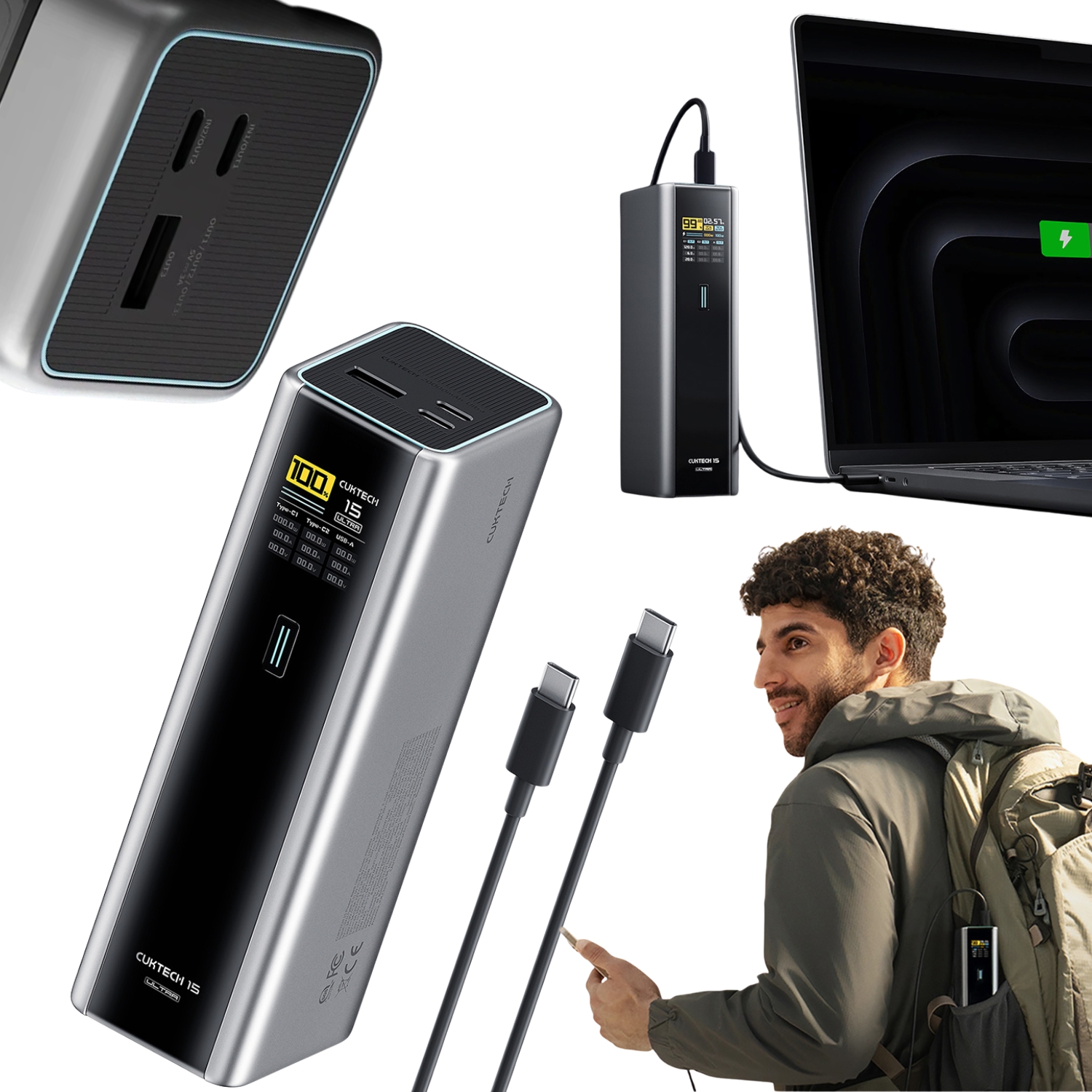 Mocná Powerbanka 210W 20000 mAh 2xUSB-C 1xUSB-A Rýchle Nabíjanie Cuktech