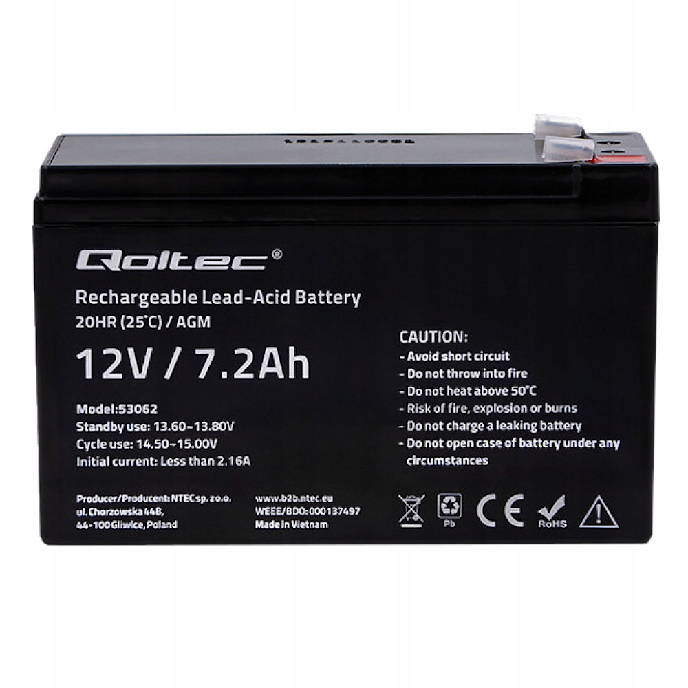 Akumulator Qoltec 36071 12V 7.2Ah max 108A