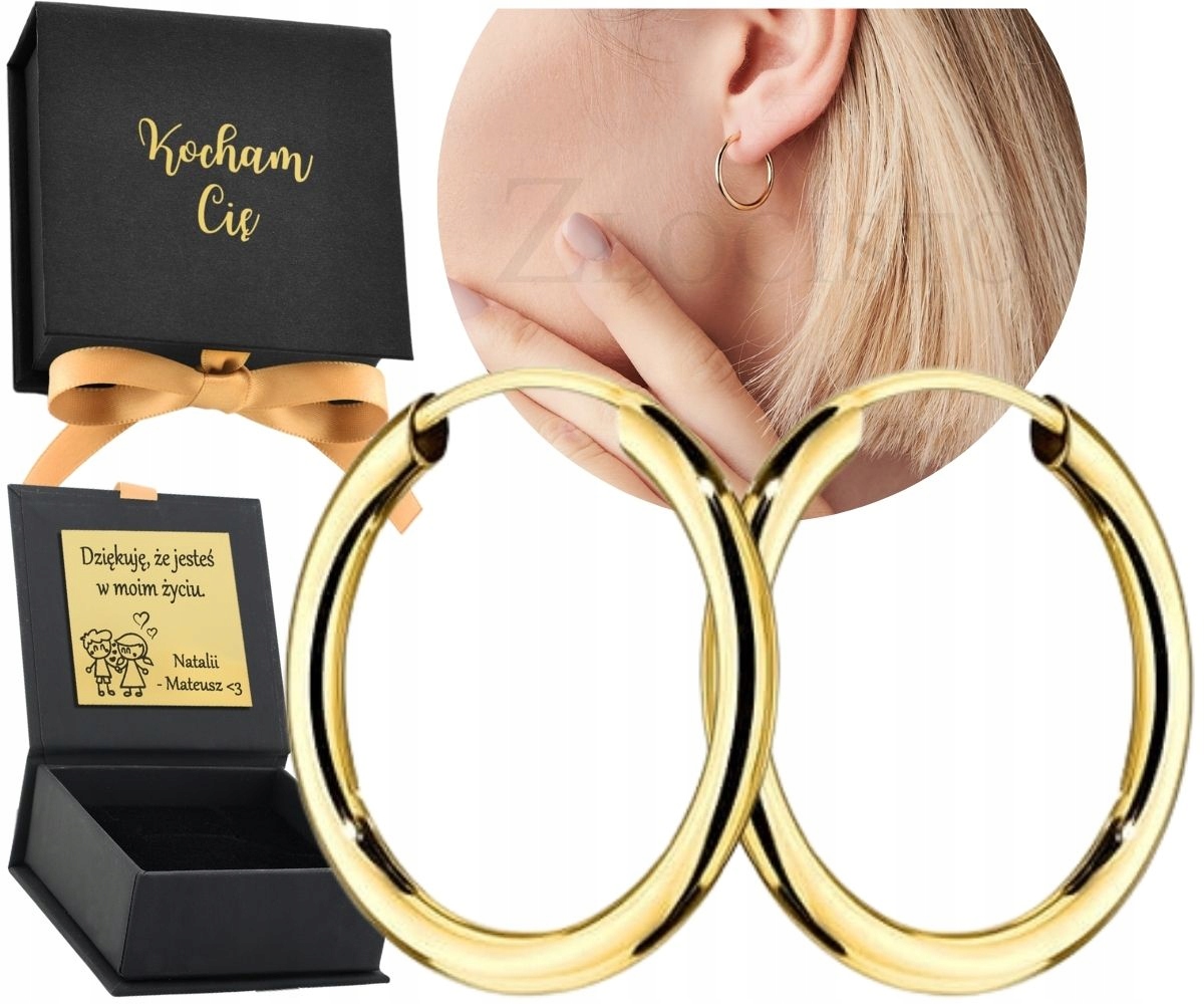 Złote Kolczyki Kółka Koła Na Kreolu Próba 333 18 MM 1,8CM Grawer Komunia