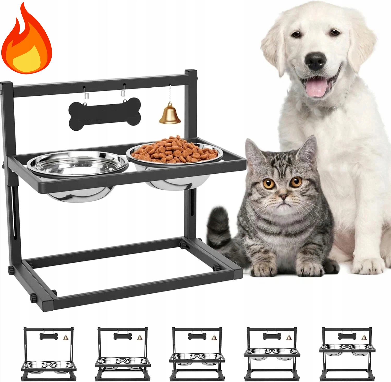 Levně Misky Pro Psa Na Stojanu 2 Nerezové S Nastavitelnou Výškou Pro Krmení