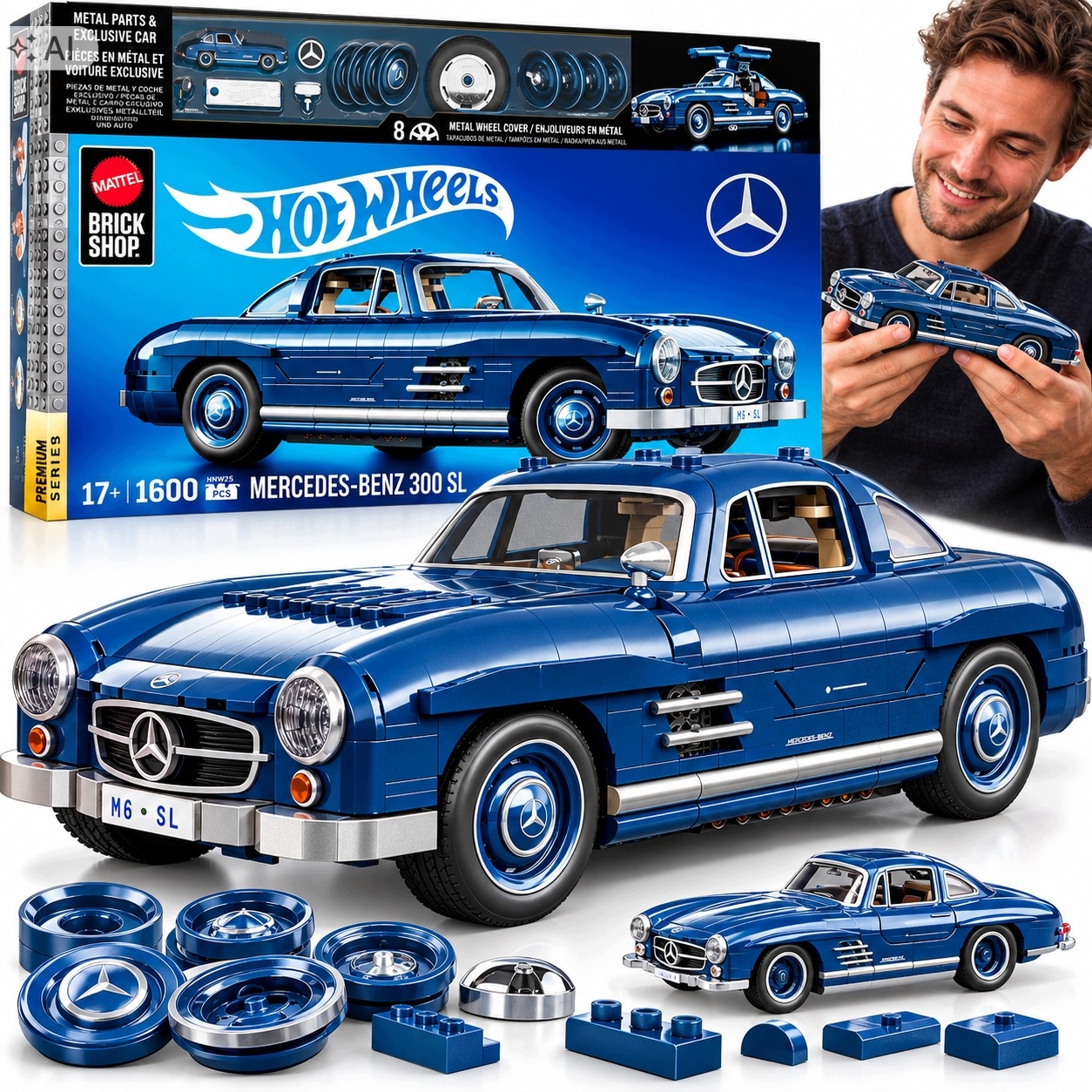 Klocki Konstrukcyjne Zestaw Samochód Auto Hot Wheels Mercedes 300 Sl