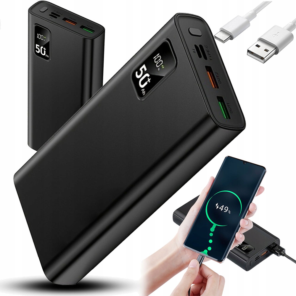Power Bank 50000MAH 22.5W Dual Usb Ładownik Podróżny Czarny -szybki Charger