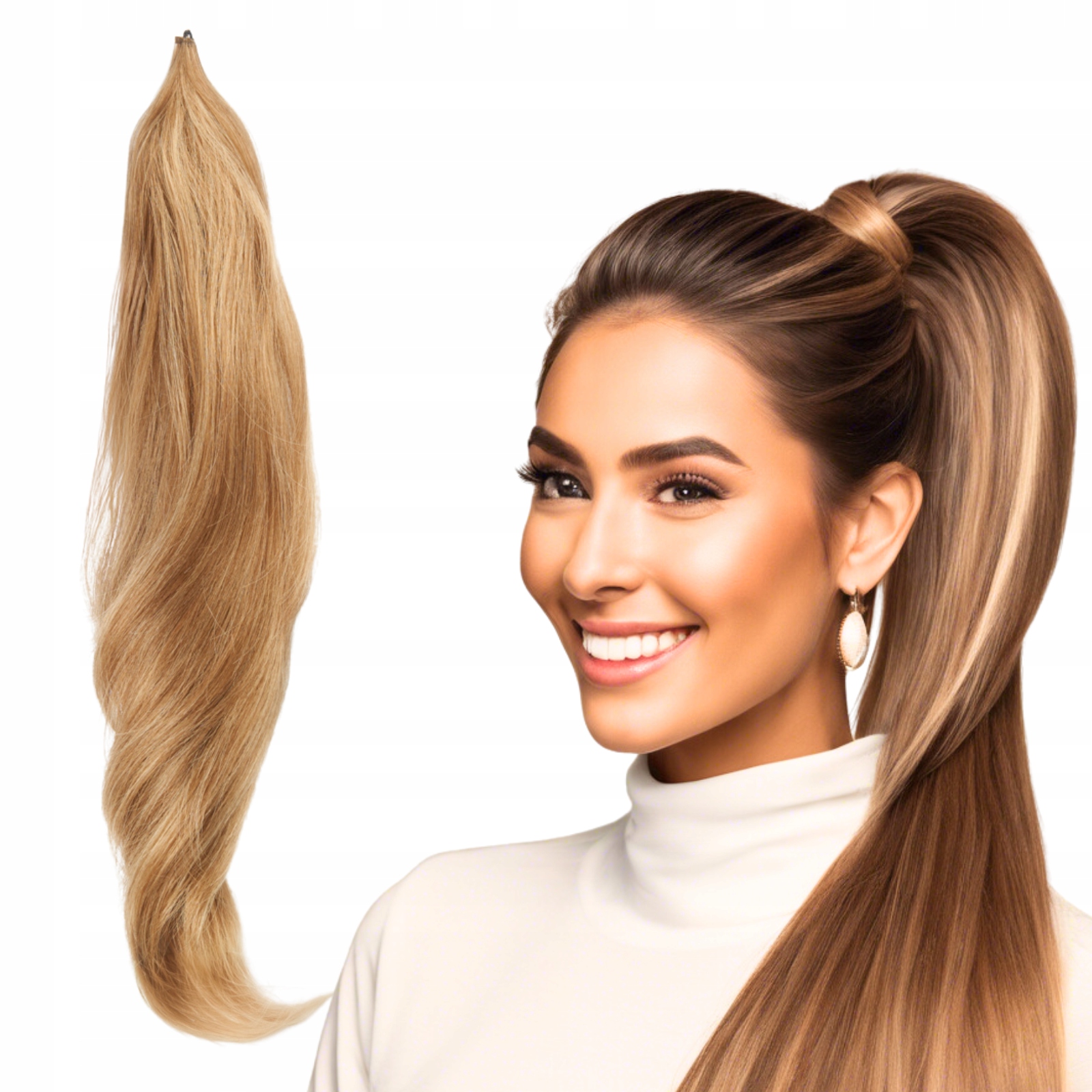 Umělá připínáček culík elastický 75 cm #Čokoládové blond vlasy syntetické