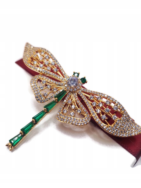 Luxusní Brož Zelená Vážka Zlatá 18K Gp Krabička Jako Dárek