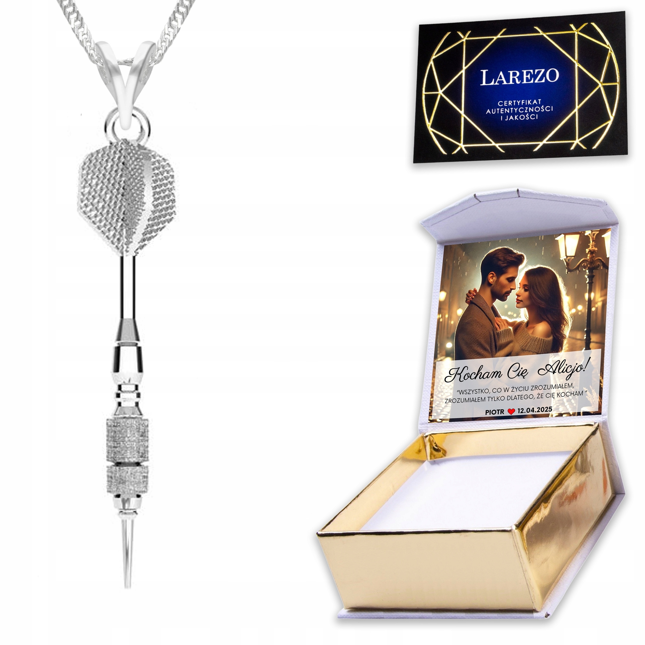 Stříbrný náhrdelník 925 s lotkou Hra Dart Házecí šipka Šíp Potisk