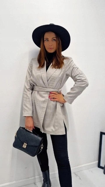 STYLOWA MARYNARKA WIĄZANA DŁUŻSZY ŻAKIET Marka EMO