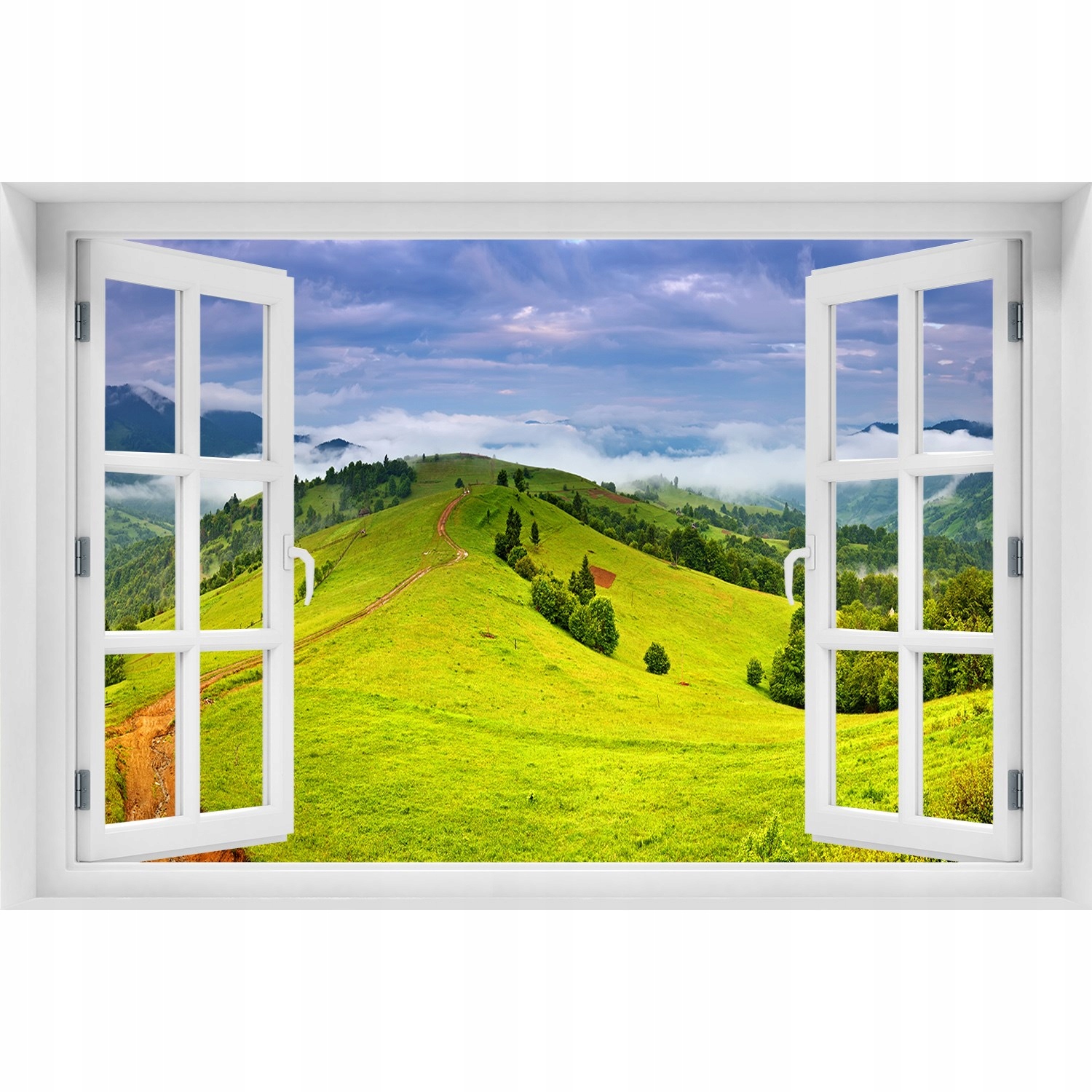 

Naklejka Fototapeta Okno Zielone wzgórza 120x80