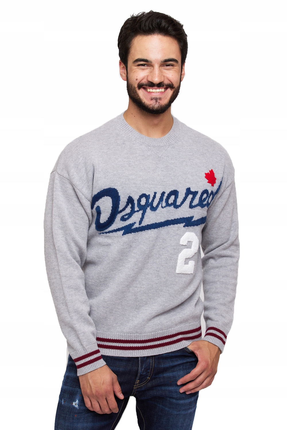 DSQUARED2 šedý pánský svetr s tmavě modrým logem, velikost S