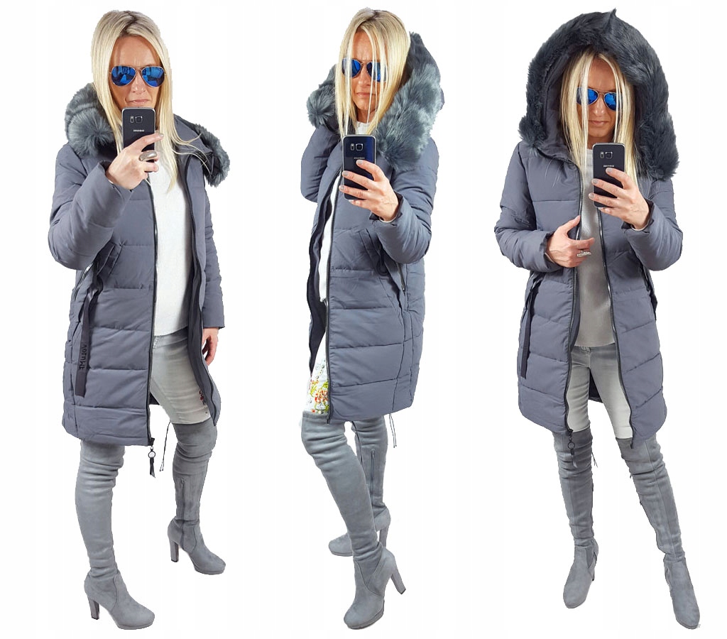 

Kurtka Płaszcz Długa Pikowana Parka Z Futerkiem Xs