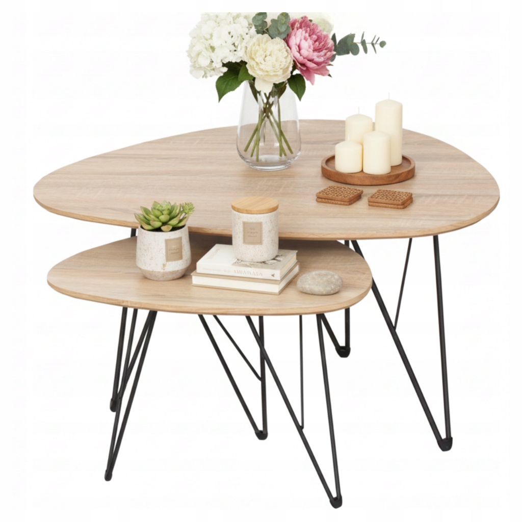 Rustikální konferenční stolek kulatý set konferenčních stolků loftová lavice 2v1