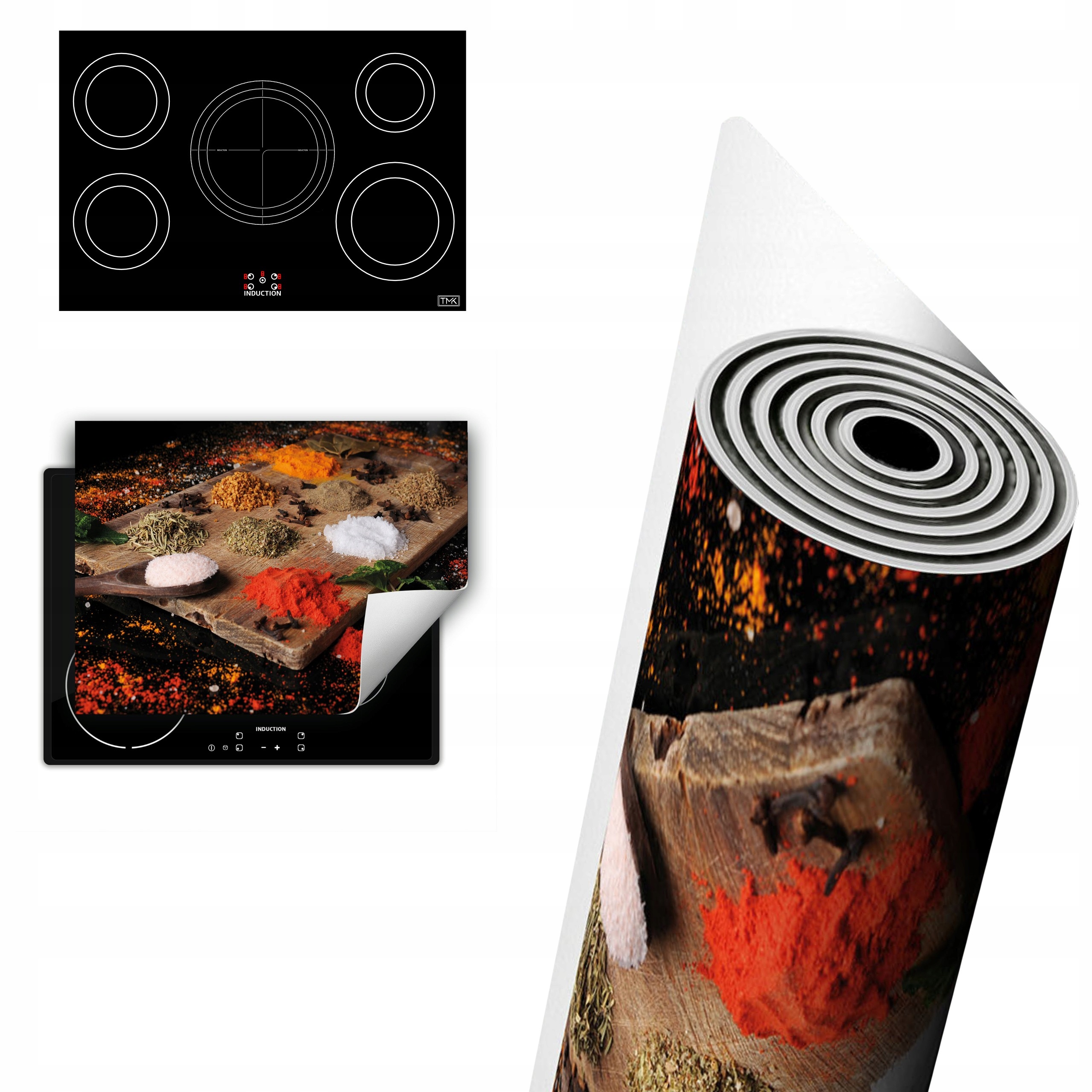 Vinylová Ochrana Na Indukci Deska 80x52 barevná koření dřevo