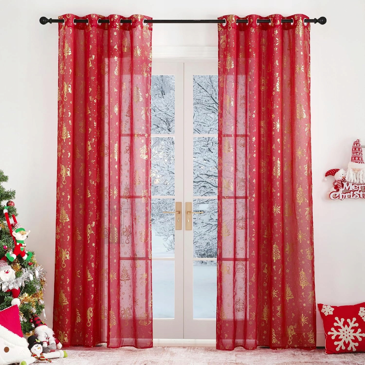 Záclony Vánoční Voálové 140X220 CM Poloprosvitné 2 Kusy S Očky