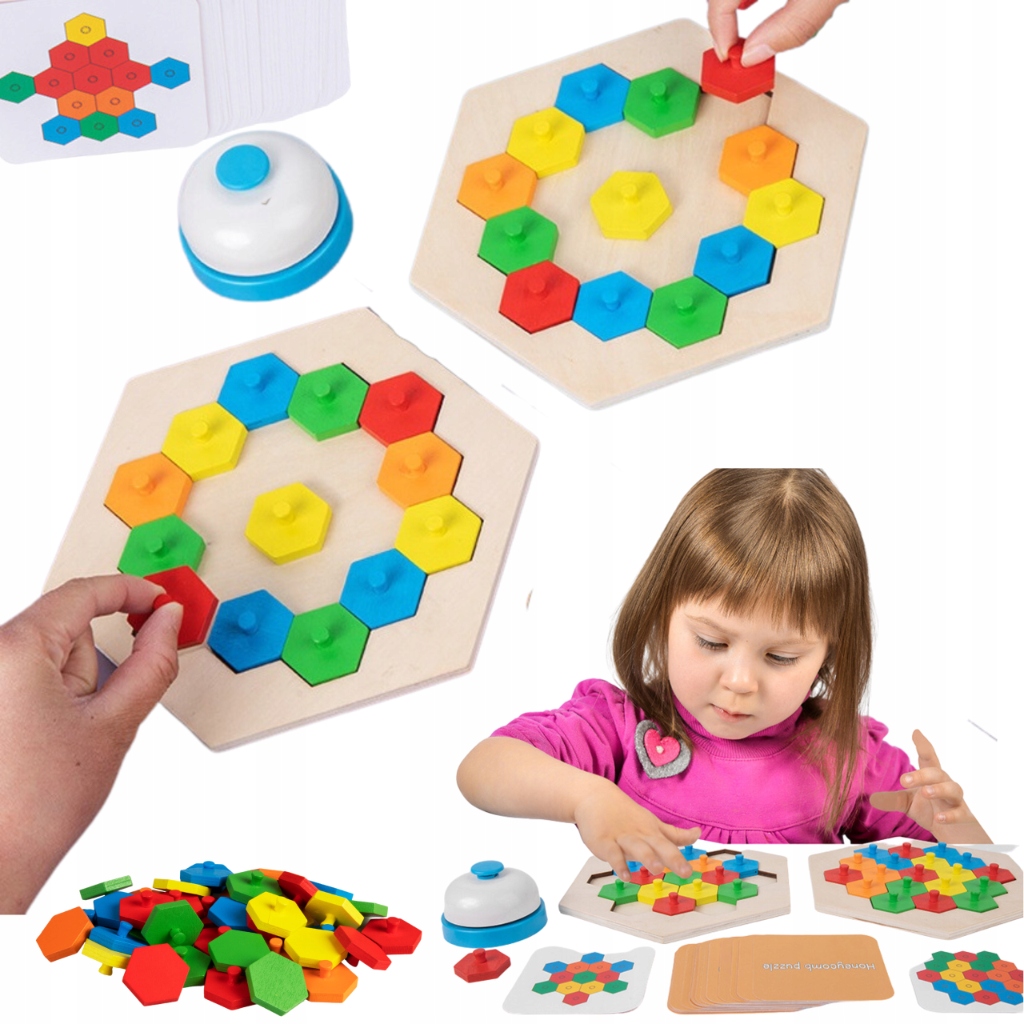 Gra Z Dzwonkiem Zręcznościowa Plaster Miodu Montessori Układanka Klocki