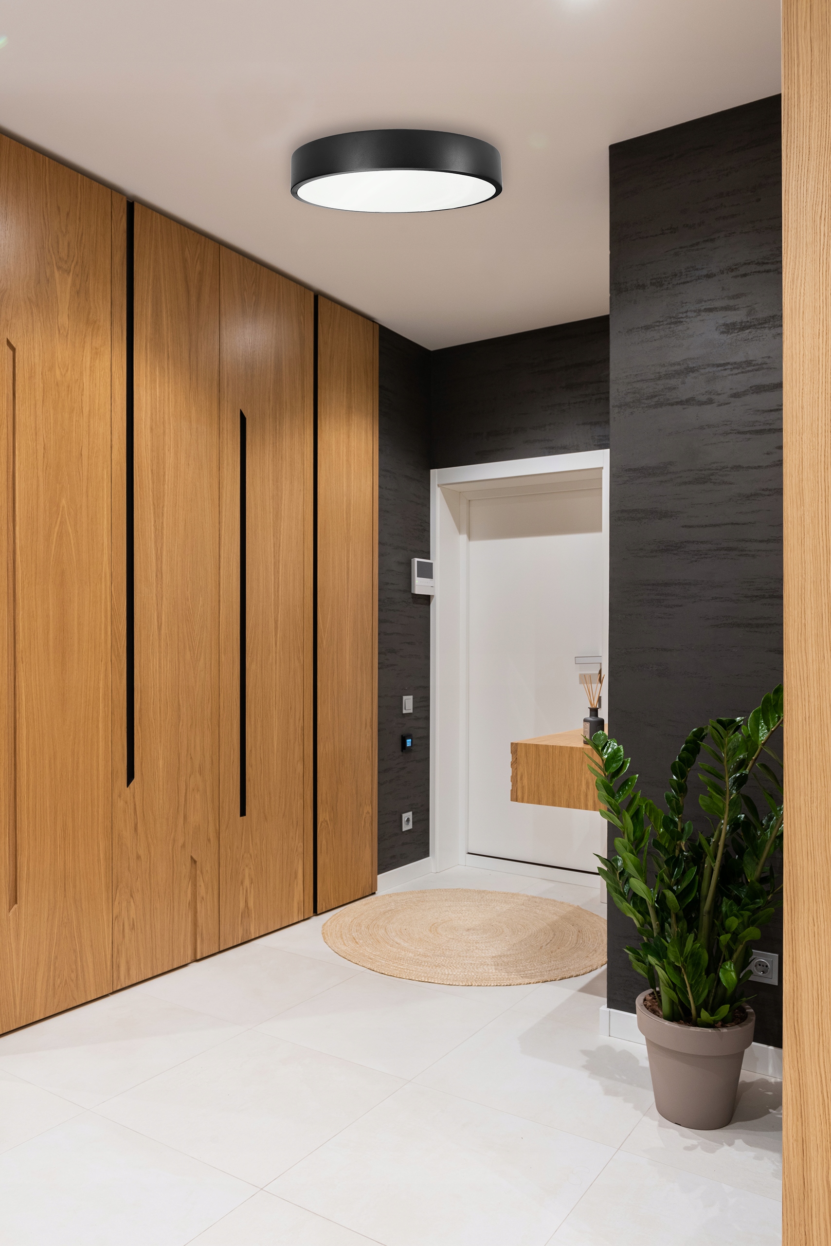 Panel LED 30W plafon natynkowy sufitowy okrągły barwa ciepła czarny 40cm Klasa efektywności energetycznej F